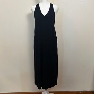 Eileen Fisher Black Viscose Lycra V-Neck Racerback Maxi Dress Small S/P